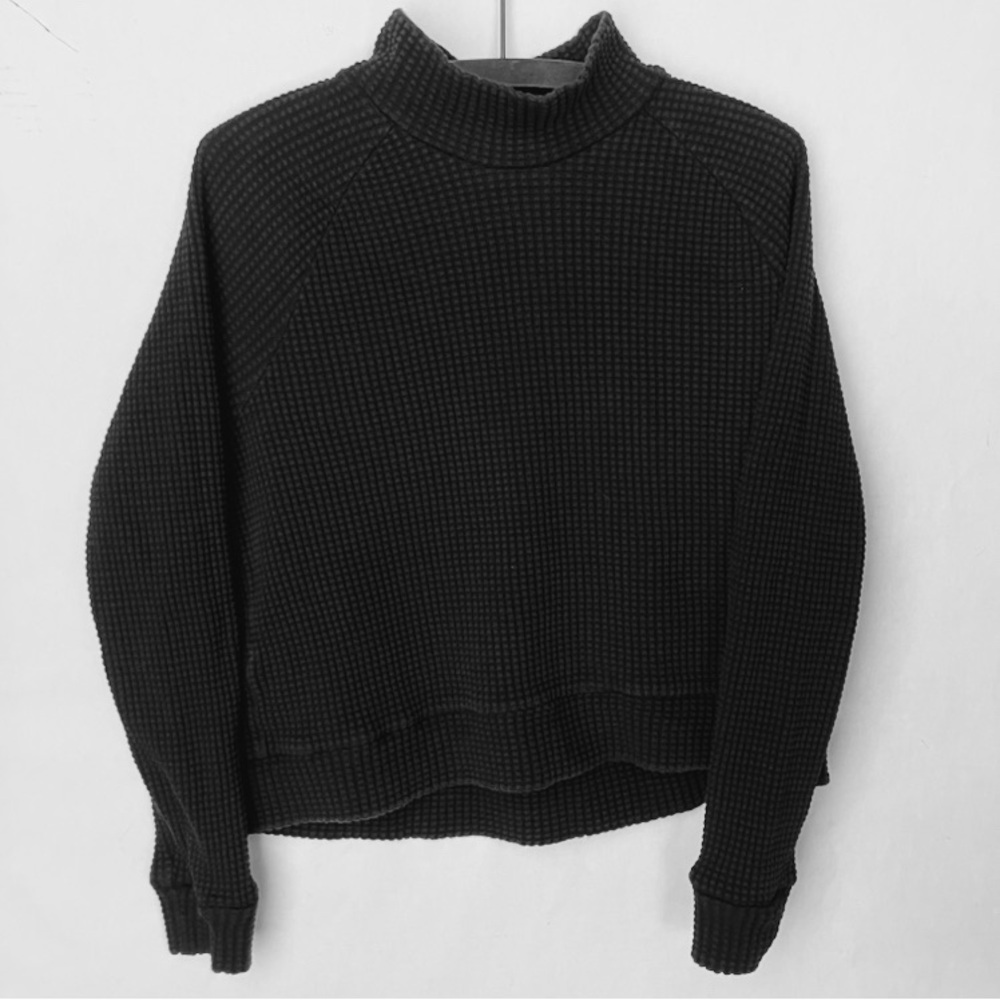 North Face Black Cropped Waffle Knit Turtleneck Sweater